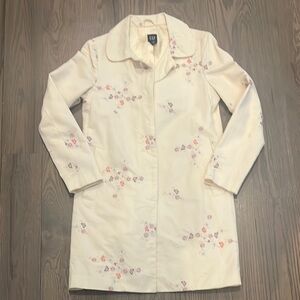 Women’s GAP Small Light Yellow Trench Coat with Floral Embroidery